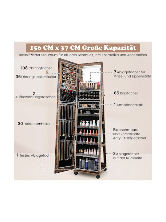 Costway Καθρέπτης με Καφέ Ξύλινο Πλαίσιο