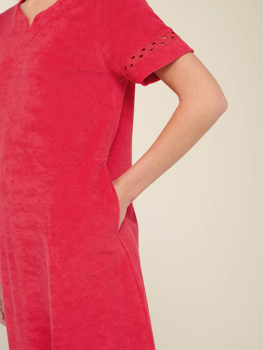 Women's Solid Terry Beach Dress with Pockets Vamp 80% Cotton 20% Polyester 22586 Fragola