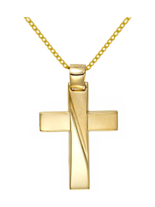 Papoulidis Jewellery Ανδρικός Χρυσός Σταυρός 14Κ Διπλής Όψης με τον Εσταυρωμένο χωρίς Αλυσίδα