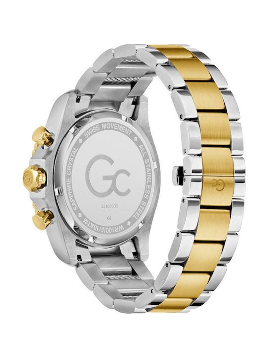 GC Watches Ανδρικό Ρολόι 44mm Χρονογράφος Μπαταρίας με Χρυσό Μεταλλικό Μπρασελέ