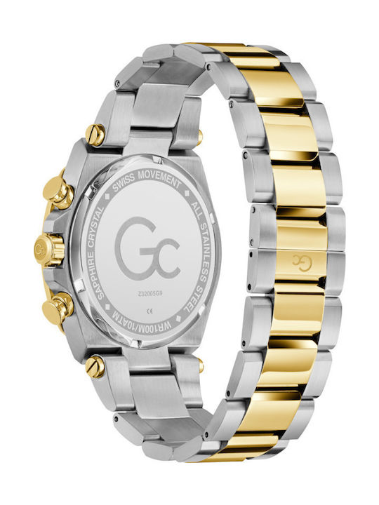 GC Watches Ανδρικό Ρολόι 43mm Χρονογράφος Μπαταρίας με Χρυσό Μεταλλικό Μπρασελέ