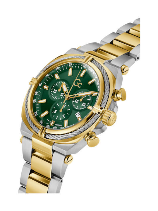 GC Watches Ανδρικό Ρολόι 43mm Χρονογράφος Μπαταρίας με Χρυσό Μεταλλικό Μπρασελέ