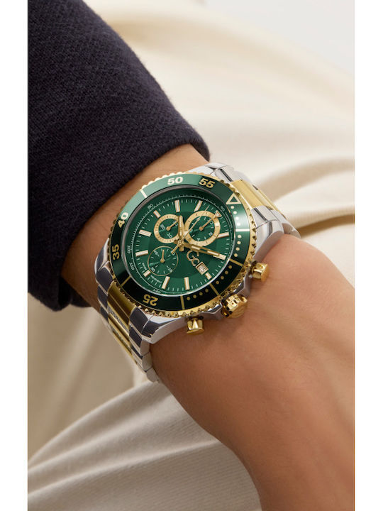GC Watches Ανδρικό Ρολόι 44mm Χρονογράφος Μπαταρίας με Χρυσό Μεταλλικό Μπρασελέ