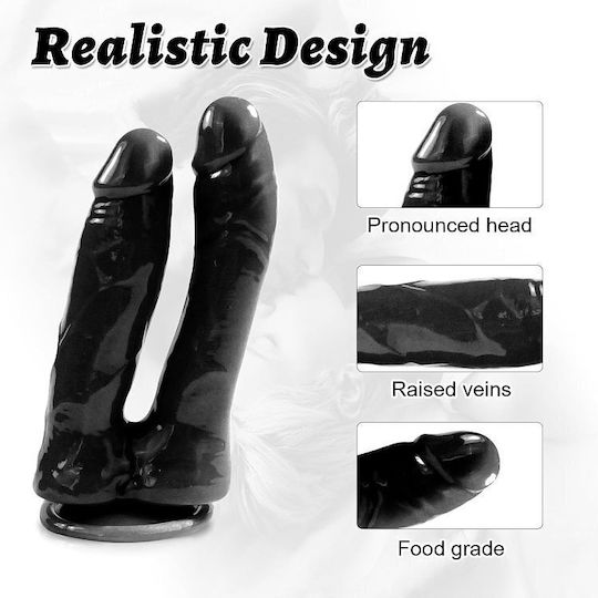 SMD Twisted Twins, Double Ended Realistic, Suction Cup Base, 16-18cm Analdildo Schwarz