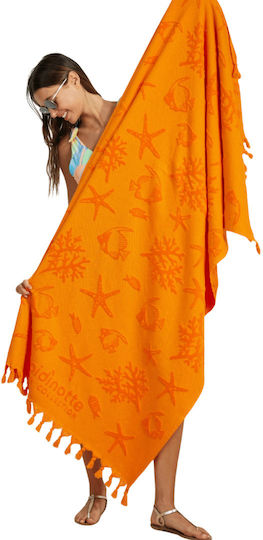 Noidinotte Beach Towel Cotton Orange with Fringes 170x90cm.