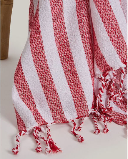 Pennie Pennie Chevron Streifentuch Baumwolle Rotes mit Fransen 170x90cm