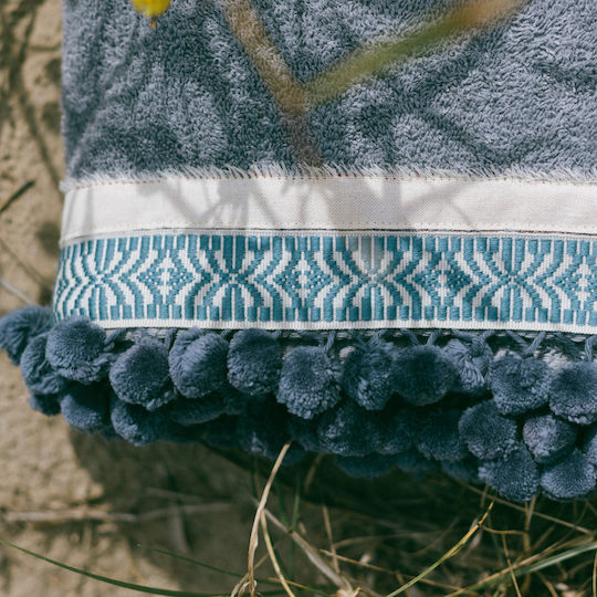White Fabric Dorey Pompom Gray Beach Towel Gray 160x80cm