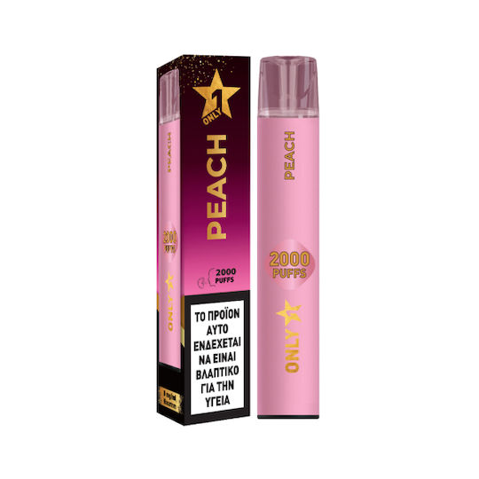 Only1 Електронна Еднократна Цигара 2000 Вдишвания Peach Без Никотин 4.5ml Розова