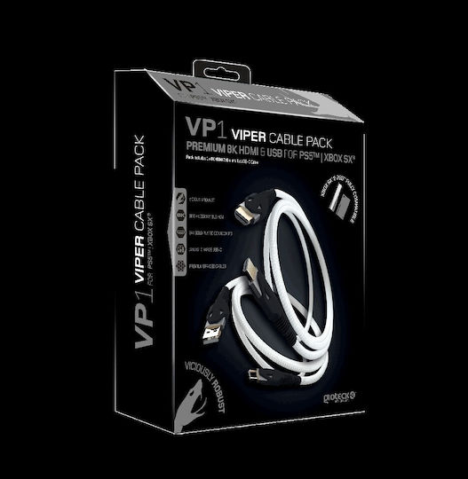 Gioteck Viper Kabel Pack (HDMI & USB-C) HDMI 2.1 Ultra High Speed 48Gbps 4K 120Hz HDR VRR Geflochtenes HDMI-Stecker - HDMI-Stecker 2m Weiß