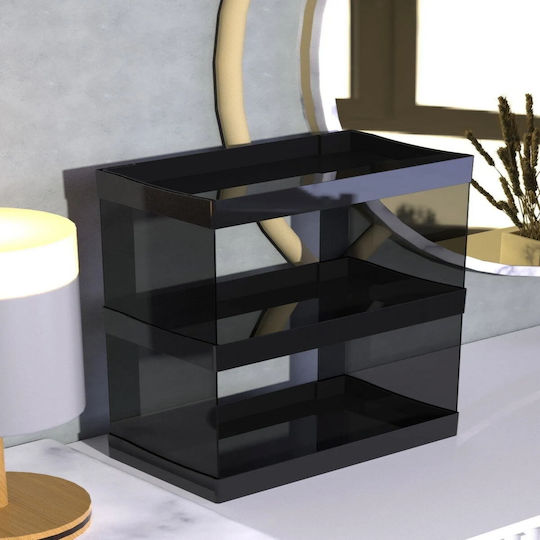 Femmit Premium Multifunctional Desktop Organizer Shelf for Cosmetics, Jewelry, Makeup & Accessories 3 Tiers with Transparent Black Sides