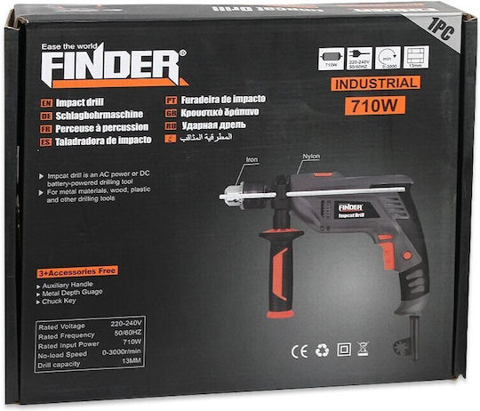 Finder 197218 Burghiu 710W cu Mâner auxiliar, indicator de adâncime, cheie de mandrină