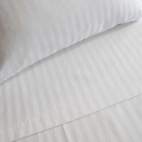 Decocraft Satin Stripe Hotel Sheet White Single 170x260cm Cotton & Polyester