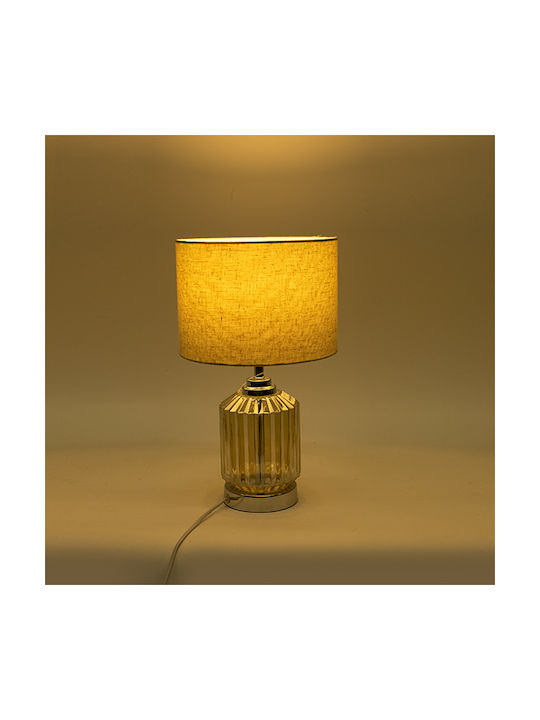 Glass Table Lamp for Socket E27 with Beige Shade and Silver Base