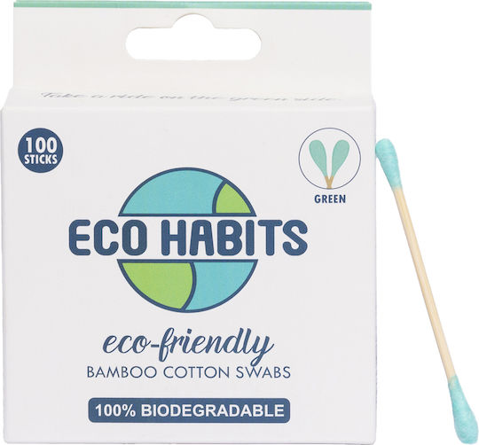 Eco Habits Βαμβακερές Μπατονέτες Μπαμπού Συσκευασία 100 Τμχ Πράσινες