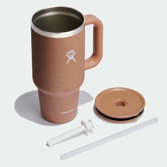 Hydro Flask Travel Tumbler Handled Tumbler Θερμός 1lt Sandy με Καλαμάκι και Λαβή