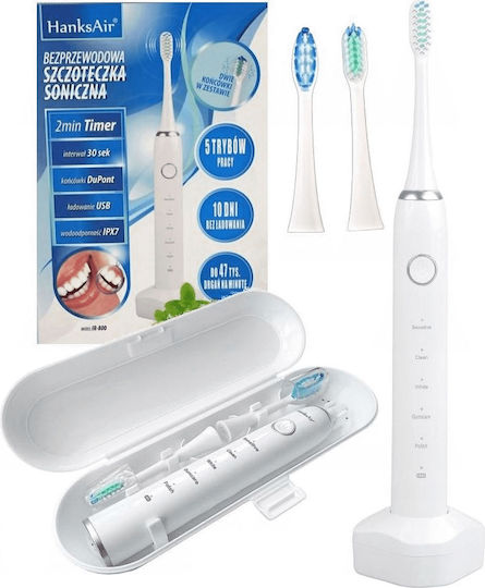 HanksAir Ir-800 Electric Toothbrush with Timer and Travel Case White