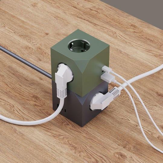 Microconnect PowerCube 3 Позиции с 1 USB-A, 2 USB-C и Кабел 1.5м Сив