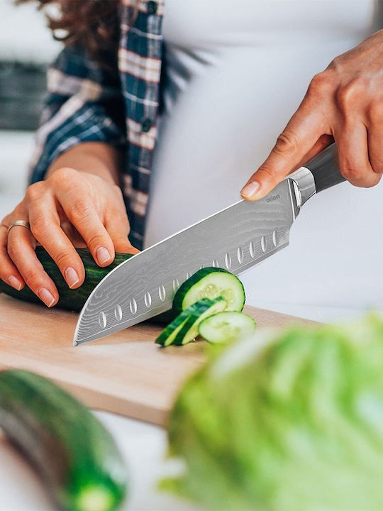 Orion Damascus Santoku Knife Made of Damascus Steel 31cm