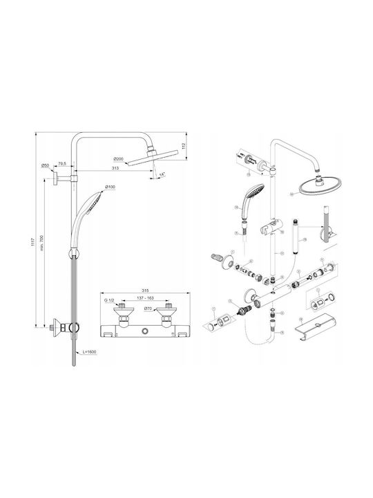 Ideal Standard Set Mischer & Duschkopf für Wandmontage für Dusche Silber