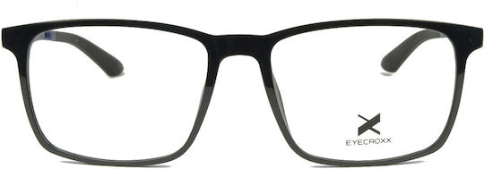 Eyecroxx 589 C1 Clip-On Herren eckige schwarze Acetat-Korrektionsbrille