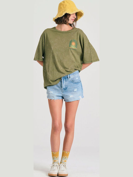 Γυναικείο Oversized T-shirt Ριγέ Χακί