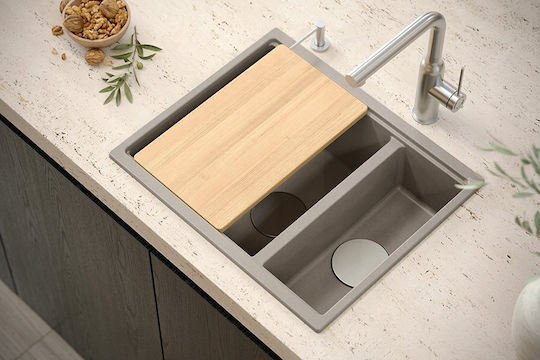 GraniteQ Logan Drop-In Küchenspüle aus Flüssigem Granit M56xB46cm Schwarze