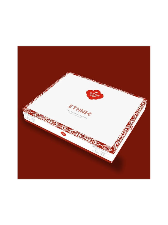 Cotton Box Set Husă de Pilotă Bumbac Dublă cu 2 Fețe de Pernă & 1 Cearsaf 200x220 Tile Red