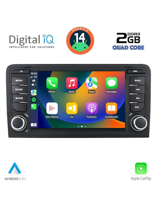 Digital IQ Auto-Audiosystem für Audi A3 2003-2012 (Bluetooth/USB/AUX/WiFi/GPS/Apple-Carplay/Android-Auto) mit Touchscreen 7"