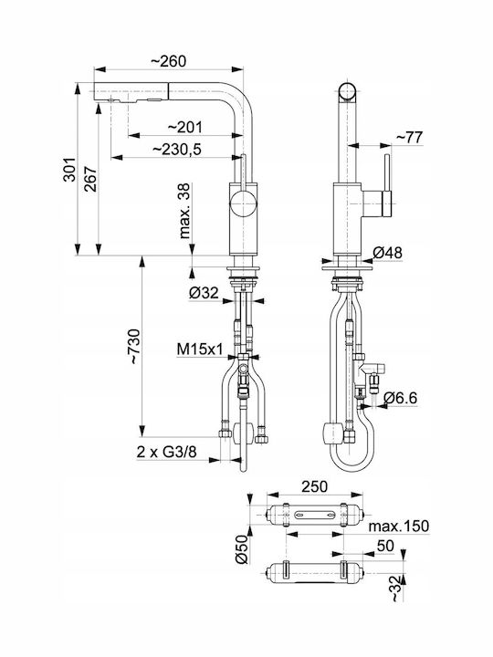 KFA Kitchen Faucet Counter with Shower Inox