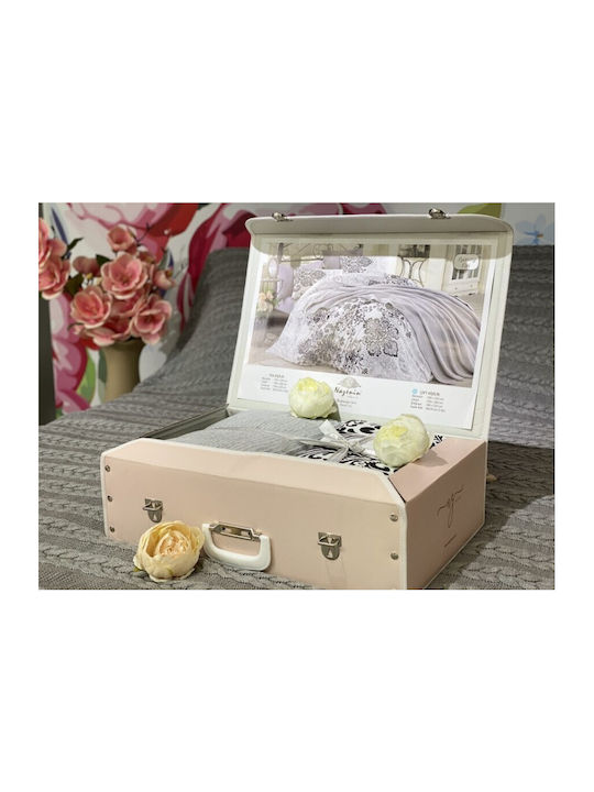 Nazenin Set Husă de Pilotă Bumbac Dublă cu 2 Fețe de Pernă & 1 Cearsaf 200x220 Gri