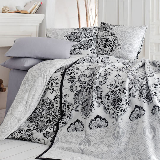 Nazenin Σετ Παπλωματοθήκη Βαμβακερή 200x220cm Διπλή με 2 Μαξιλαροθήκες & 1 Σεντόνι Γκρι