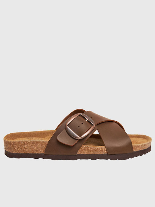 Leather Women's Flat Sandals in Brown Color