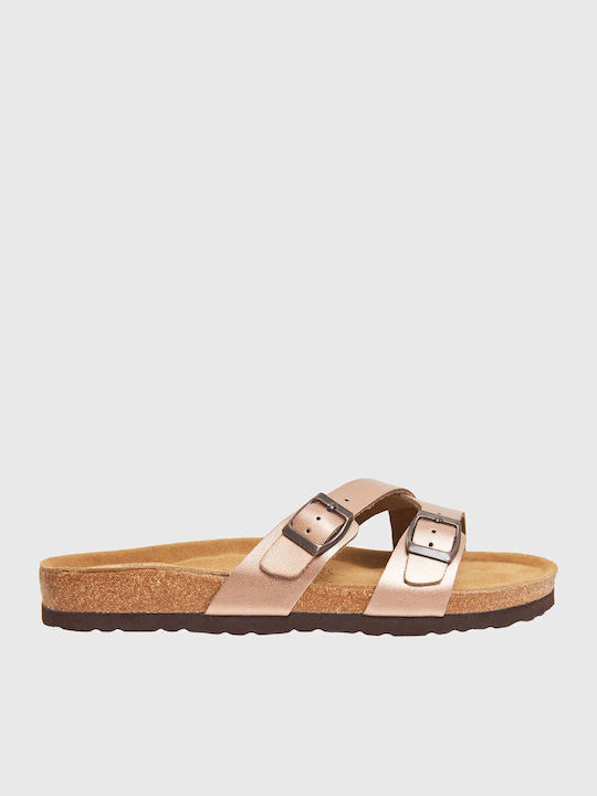 Deri Damen Flache Sandalen Roségold