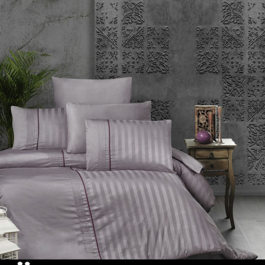 First Choice Set Huse Pentru Pilote Din Bumbac Dublu Cu 4 Fețe De Pernă Și 1 Cearceaf 200x220cm Violet