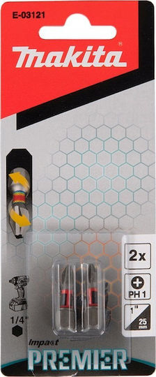 Makita Makita Screwdriver Bit Ph1-25mm 2pcs Impact Premier