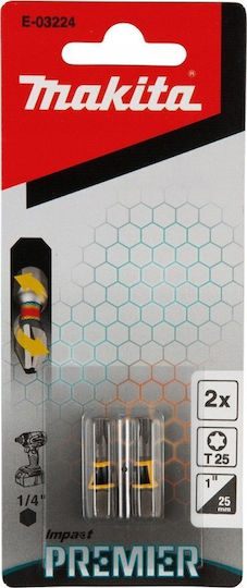 Makita Makita Μυτη Κατσαβιδιου T25-25mm 2τμχ Impact Premier