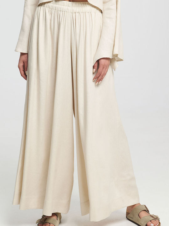 Zoya Women's High Waist Linen Palazzo Pants Beige