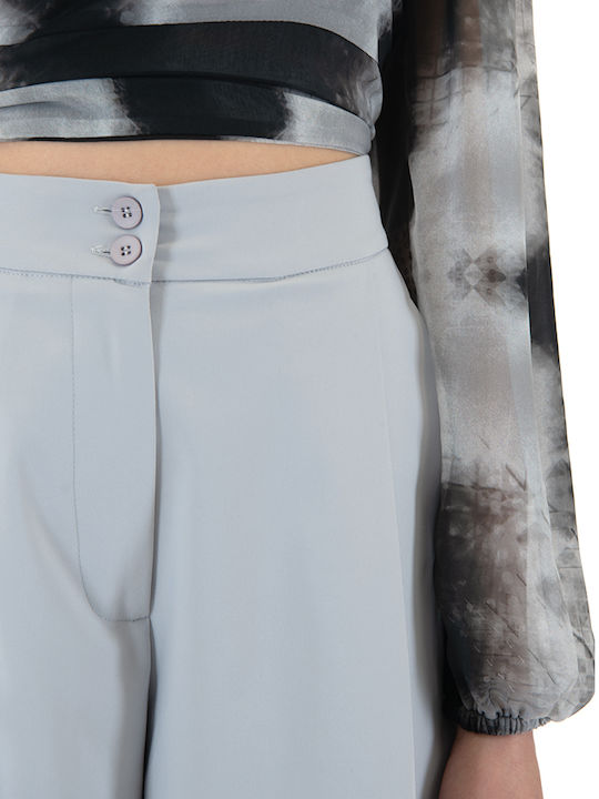 Women's High-waisted Fabric Trousers in Wide Line Gray