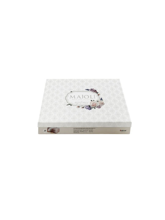 Majoli Bahar Set Husă de Pilotă Bumbac Dublă cu 2 Fețe de Pernă & 1 Cearsaf 200x220 Alb