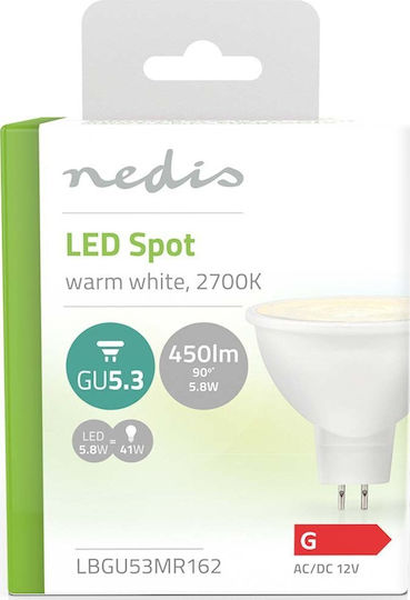 Nedis Λάμπα LED 5.8W για Ντουί GU5.3 Θερμό Λευκό