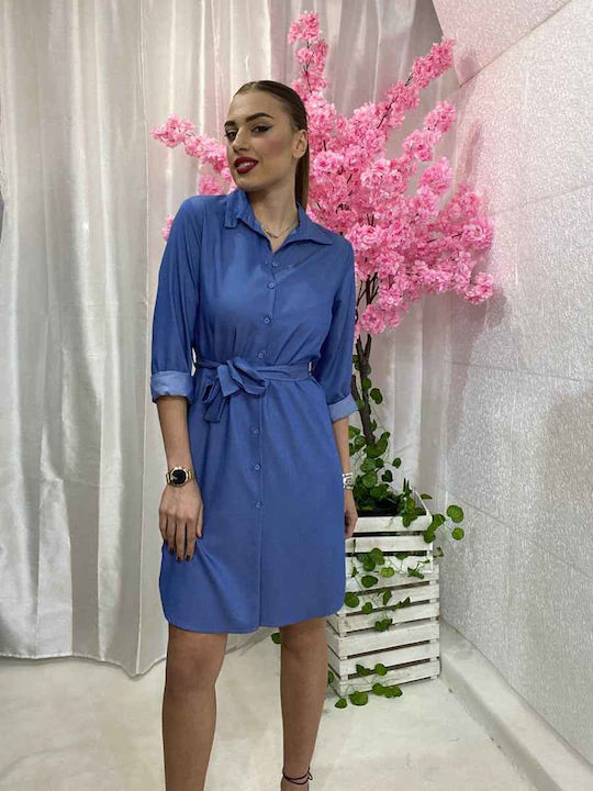Rochie De Vară Pentru Femei Mini Rochie-Cămașă Satin Albastru Închis