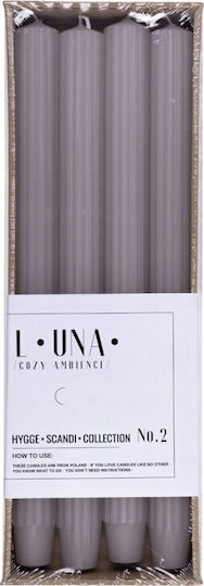 Lumânare lungă cu dungi pentru masă Donau Home 25x300 mm 4 bucăți gri-cenușiu