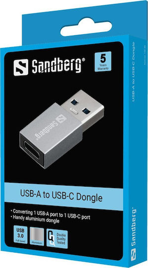 Sandberg Konverter USB-A männlich zu USB-C weiblich Silber 1Stück 136-46