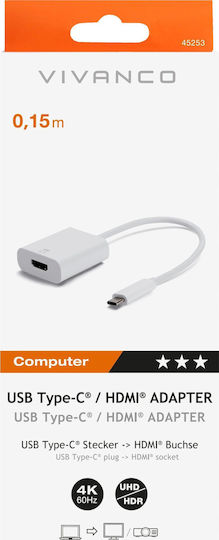 Vivanco Convertor HDMI feminin în USB-C masculin Alb 1buc 45253