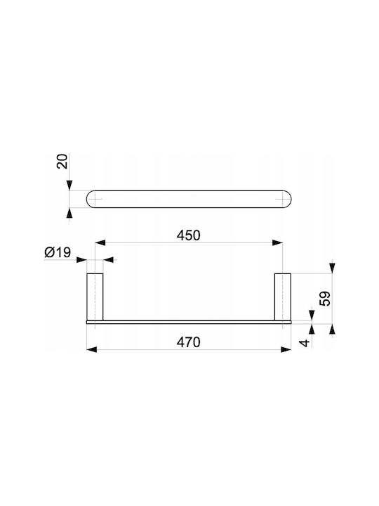 KFA Single Wall-Mounted Bathroom Rail ​45x45cm Inox Black
