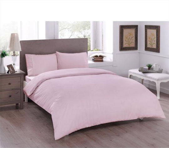 Tac Set Huse Pentru Pilote 100% Bumbac 200x220cm Dublu Cu 2 Fețe De Pernă & 1 Cearșaf Basic Roz