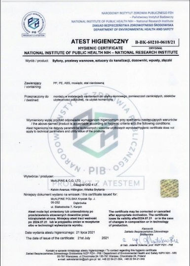 McAlpine Сифон Мивка с Преливане и Ширина 5см.