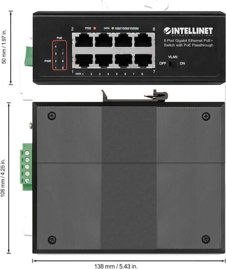 Intellinet IPS-08G-95W Unmanaged L2 PoE+ Switch με 8 Θύρες Gigabit (1Gbps) Ethernet