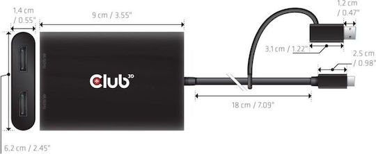 Club3D Konverter USB-C / USB-A / DisplayPort männlich zu USB-A / DisplayPort weiblich 1Stück CSV-1478