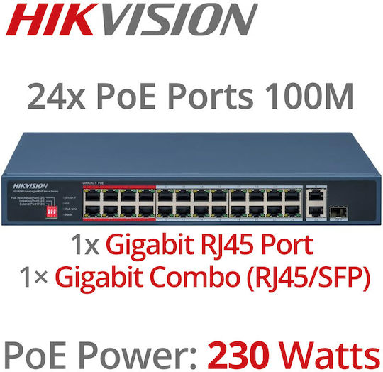 Hikvision DS-3E0326P-E/M(C) Unmanaged L2 PoE+ Switch with 24 Ethernet Ports and 24 SFP Ports